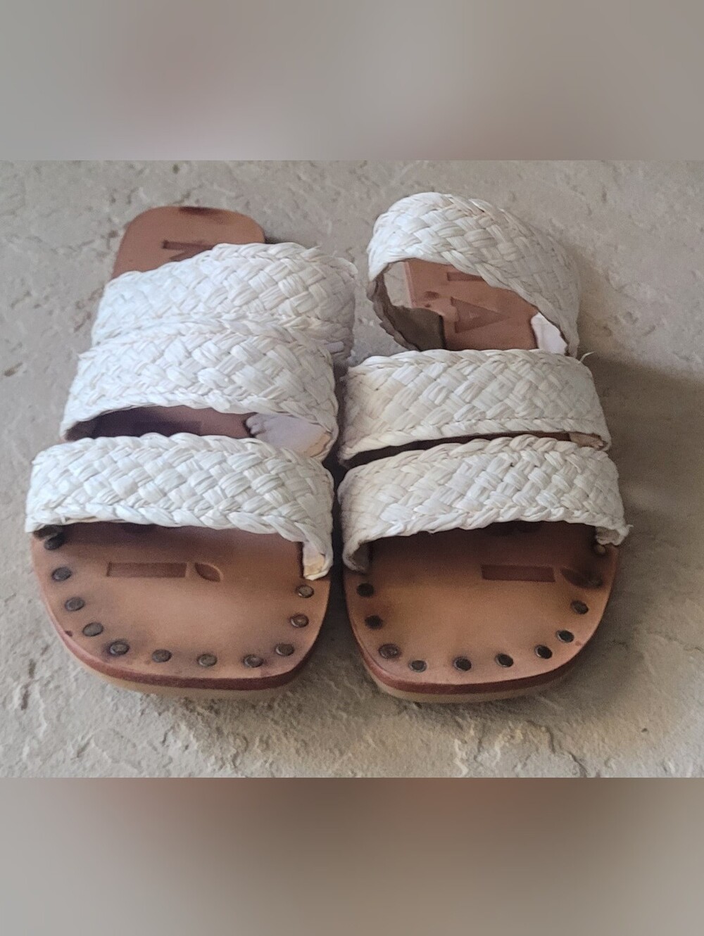 Size 3.5 Manebi Natural Raffia Flat Slip On Slides Girl Sandals